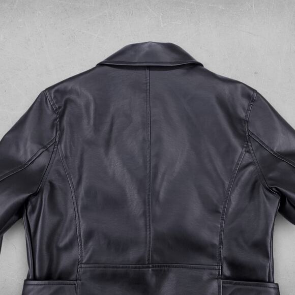 Ashley Biker Jacket Women L Black Faux Leather Belted Offset Zipper Cropped Edgy - Picture 4 of 11